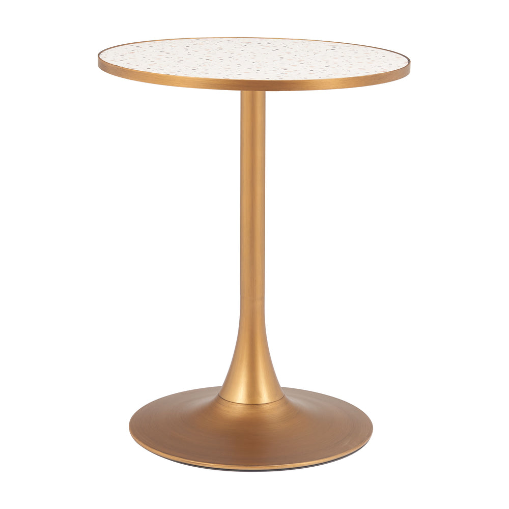 Mesa Bistró para Cafetería - ZUO BITE - Varios Colores - Cubierta de MDF Símil Terrazo y Estructura de Acero con Recubrimiento en Polvo - Beige y Dorado