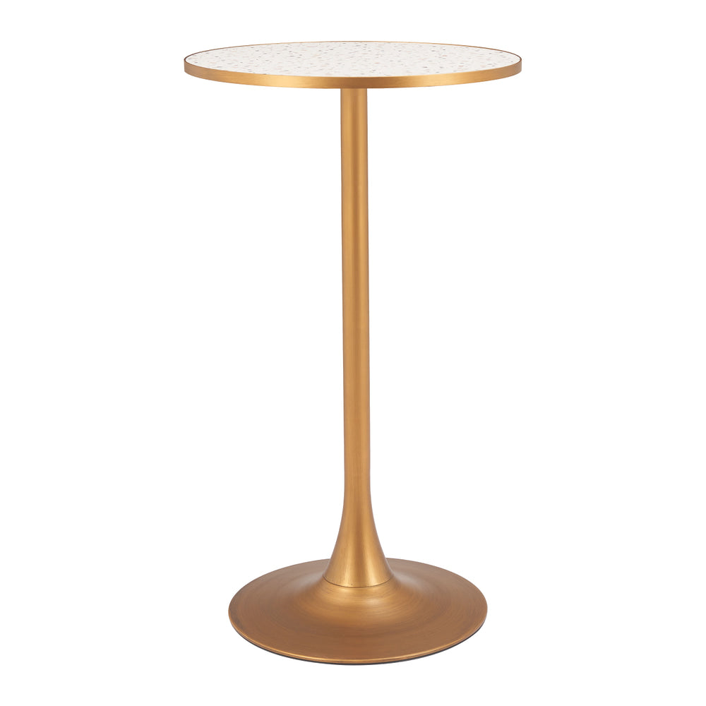 Mesa Alta para Bar - ZUO BITE - Varios Colores - Cubierta de MDF Símil Terrazo y Estructura de Acero con Recubrimiento en Polvo - Beige y Dorado