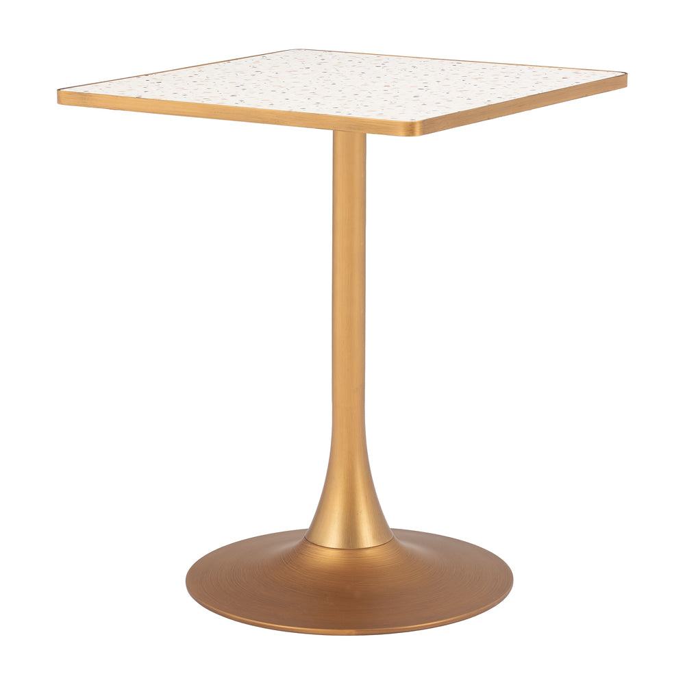 Mesa Bistró para Food Court - ZUO SPOT - Varios Colores - Cubierta de MDF Símil Terrazo y Estructura de Acero con Recubrimiento en Polvo - Beige y Dorado