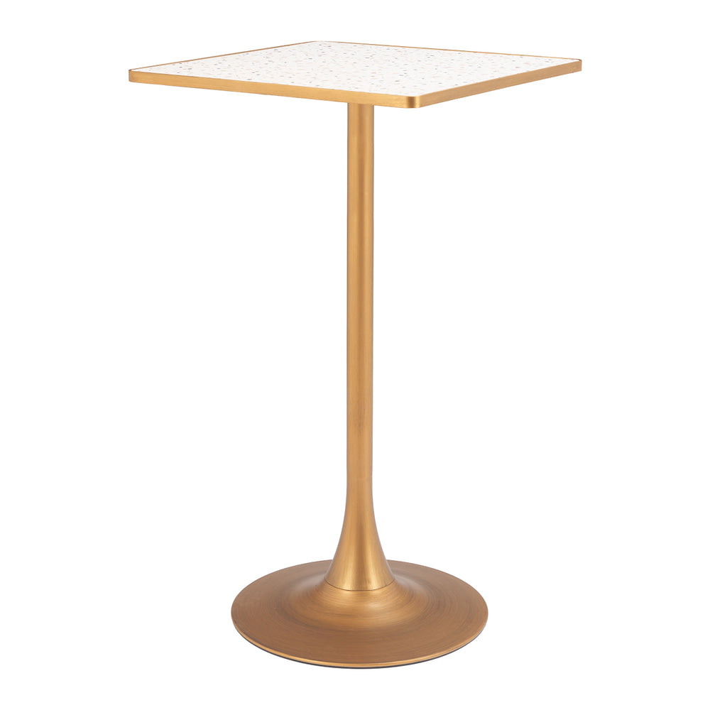 Mesa Alta para Bar - ZUO SPOT - Varios Colores - Cubierta de MDF Símil Terrazo y Estructura de Acero con Recubrimiento en Polvo - Beige y Dorado