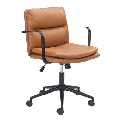 Silla de Oficina Secretarial para Home Office - ZUO BIRAO - Varios Colores - Asiento y Respaldo Tapizados en Piel Sintética - Café