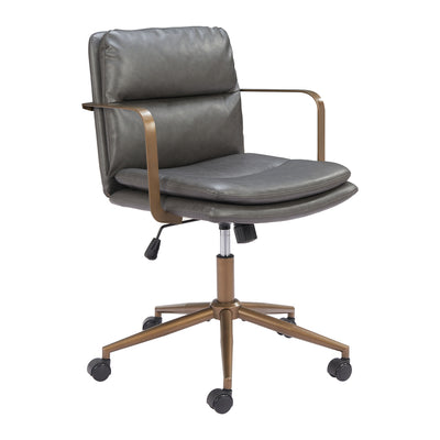 Silla de Oficina Secretarial para Home Office - ZUO BIRAO - Varios Colores - Asiento y Respaldo Tapizados en Piel Sintética - Gris