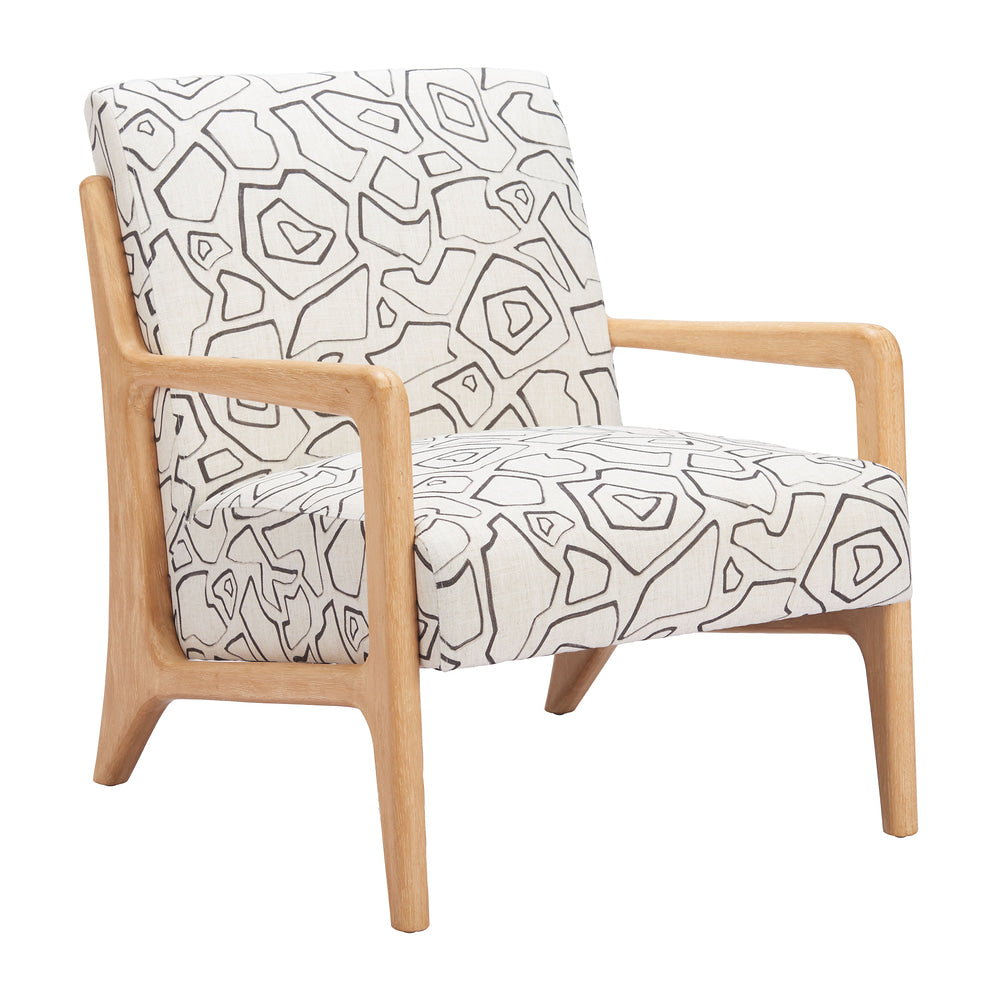 Sillón Ocasional para Área de Descanso - ZUO RUNA - Varios Colores - Asiento y Respaldo Tapizados en Tela Estampada - Beige y Natural