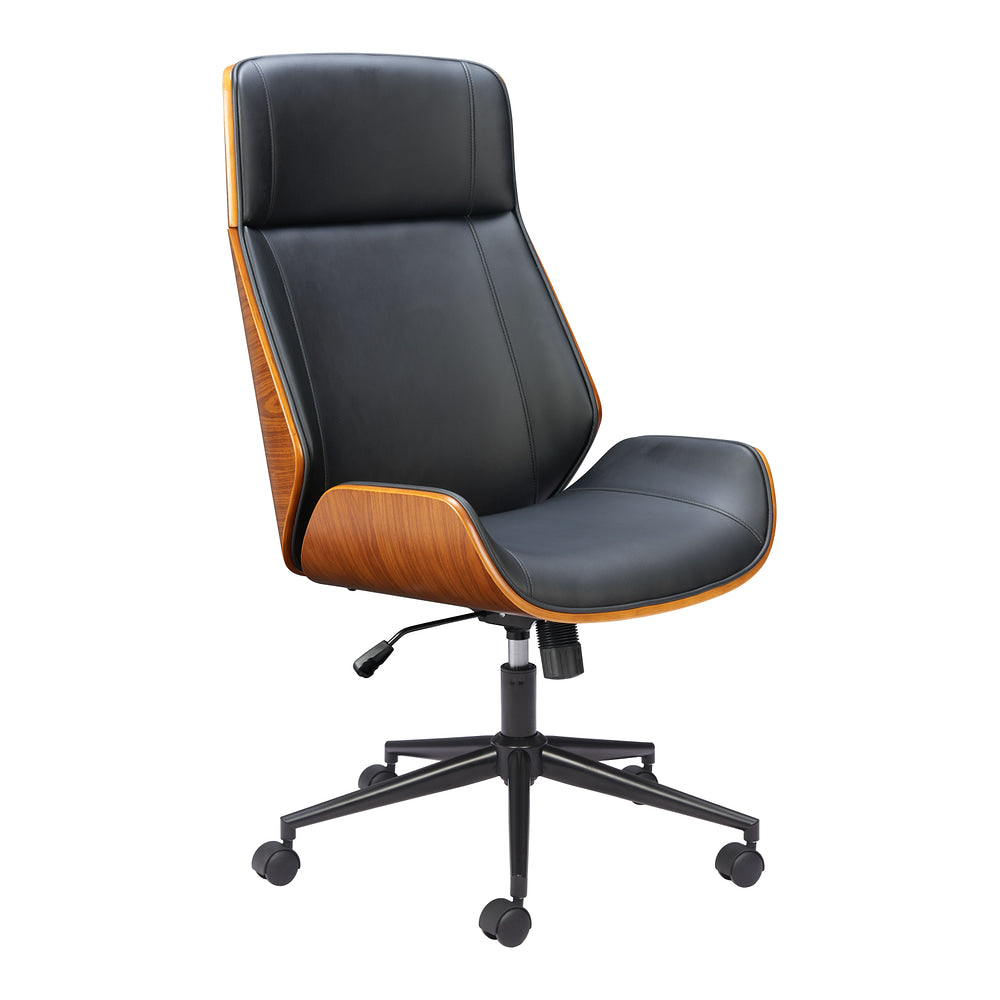 Silla de Oficina Secretarial para Home Office - ZUO FLEX 67x75 - Negro - Asiento y Respaldo Tapizados en Piel Sintética