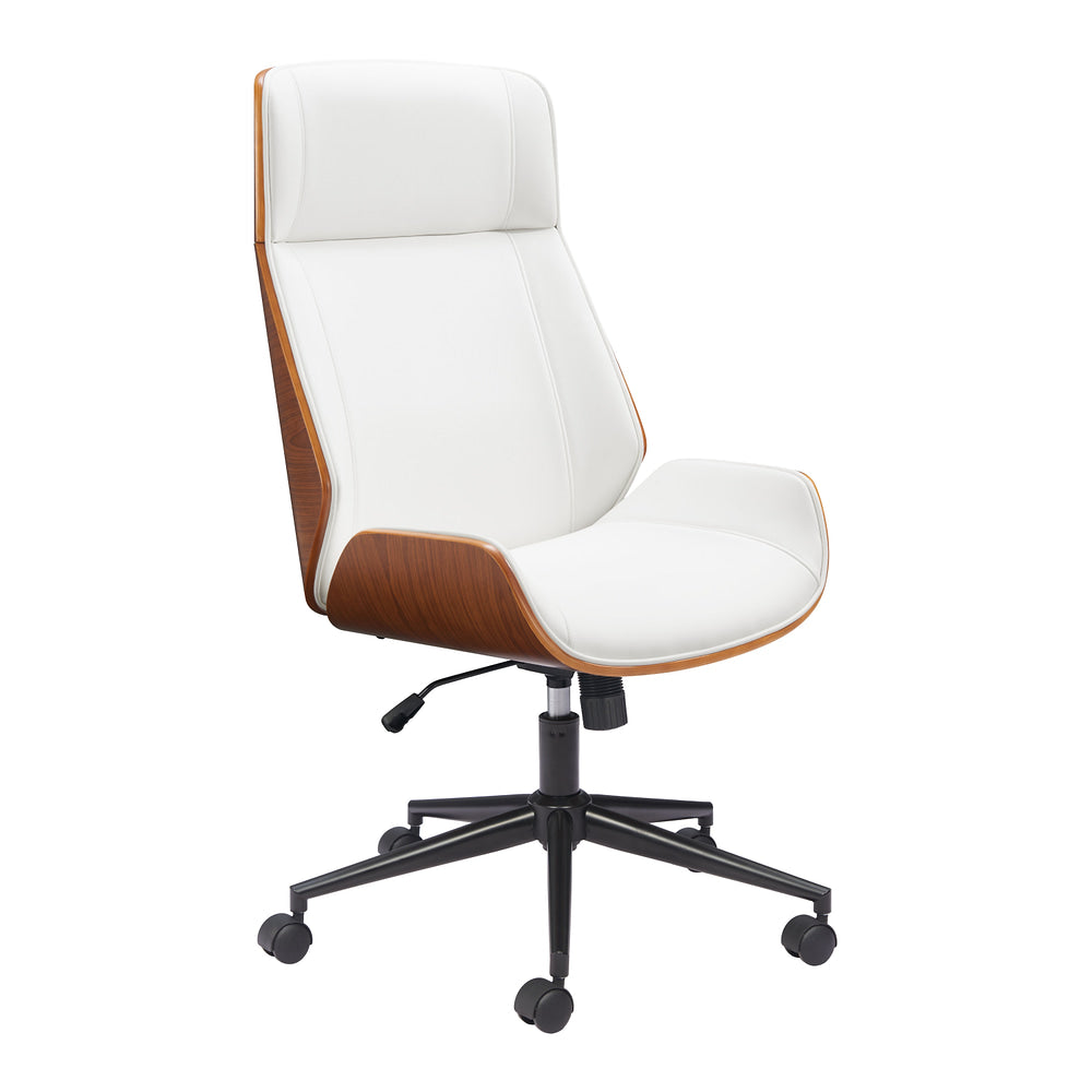 Silla de Oficina Secretarial para Home Office - ZUO FLEX - Blanco - Asiento y Respaldo Tapizados en Piel Sintética