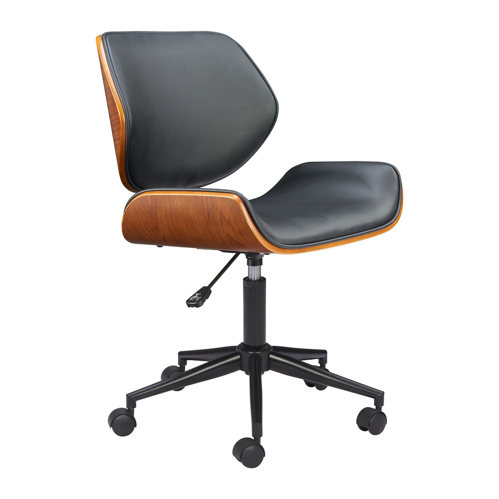 Silla de Oficina Secretarial para Home Office - ZUO FLEX 68x68 - Negro - Asiento y Respaldo Tapizados en Piel Sintética