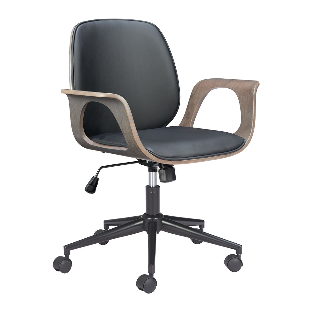 Silla de Oficina Secretarial para Consultorio - ZUO ALI - Varios Colores - Asiento y Respaldo Tapizados en Piel Sintética - Negro