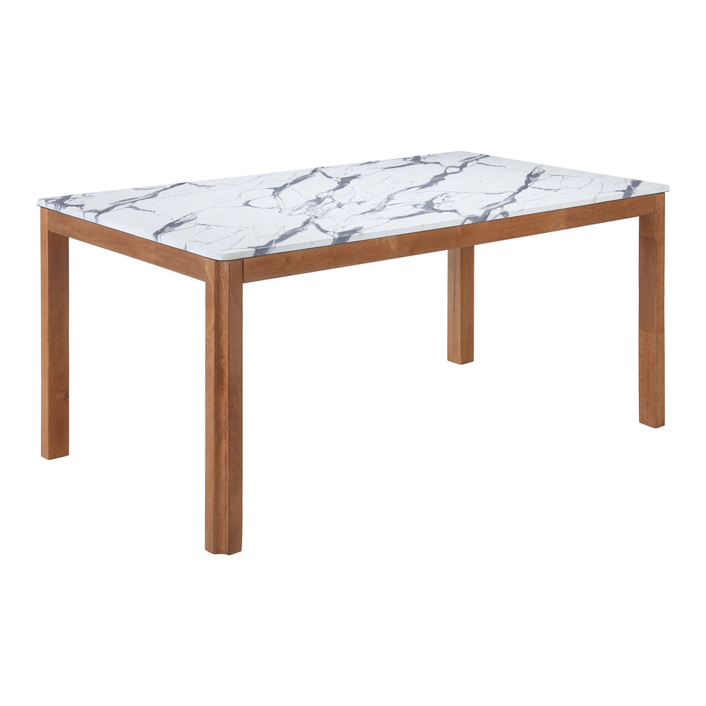 Mesa de Comedor para Salón de Eventos - ZUO JEMY - Blanco - Cubierta de Madera de Hule Símil Mármol y Estructura de Madera Maciza de Hule