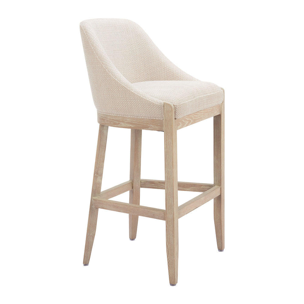 Banco Alto para Bar y Barra - ZUO CALMO - Beige - Asiento y Respaldo Tapizados en Tejido Texturizado