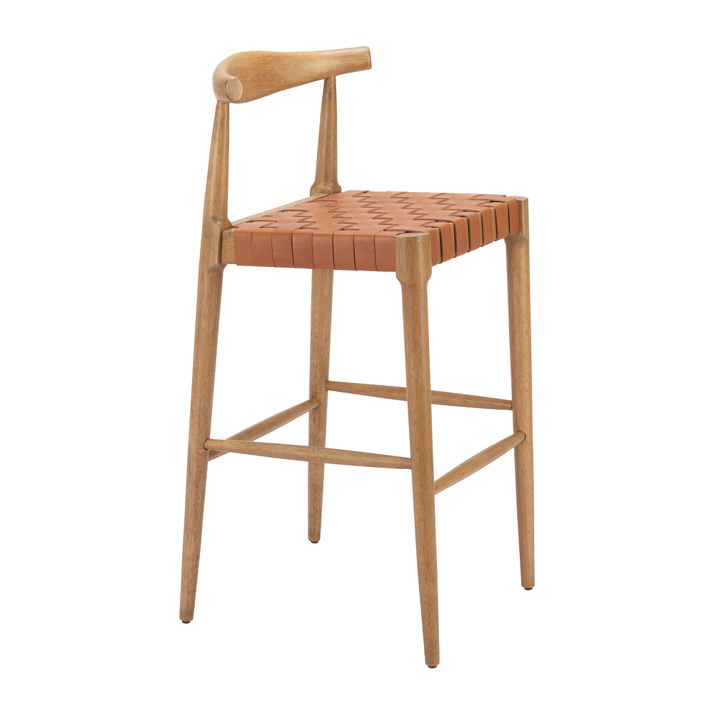 Banco Alto para Comedor de Empresa - ZUO BANDANI - Camel - Asiento y Respaldo Tapizados en Piel