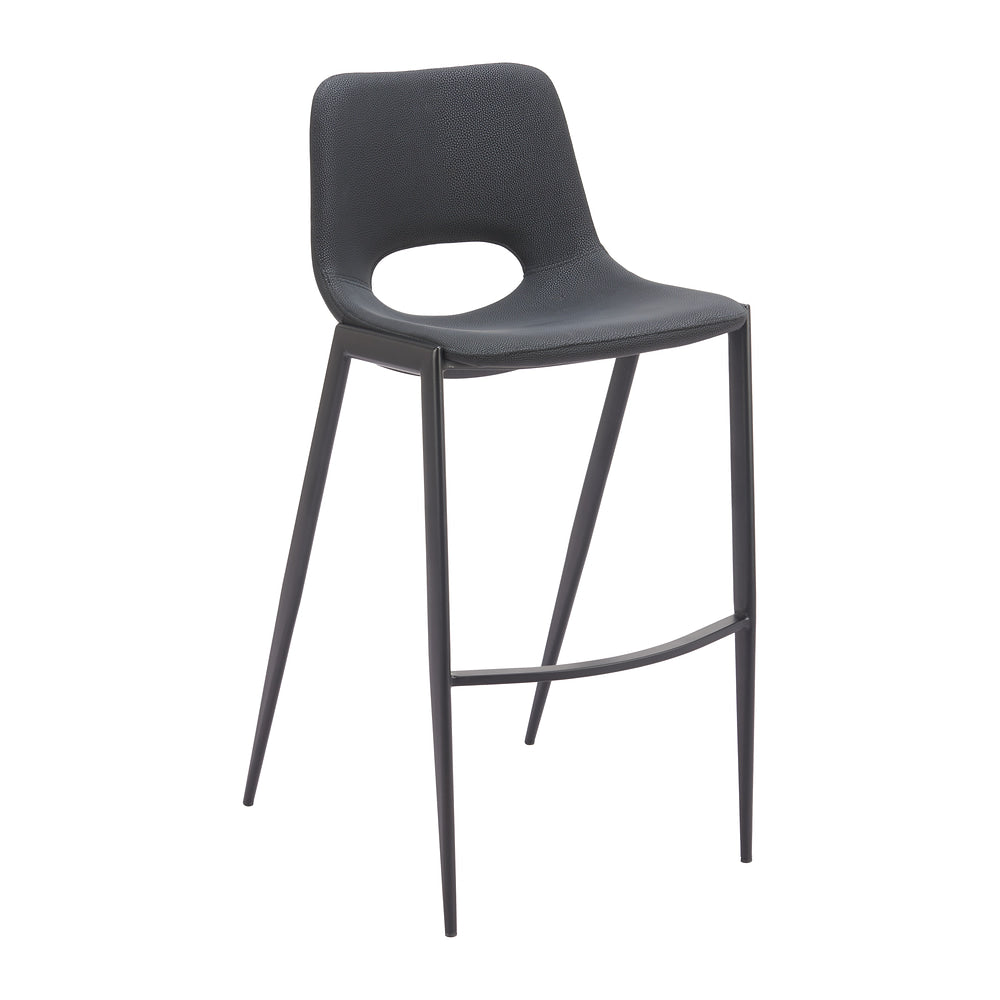 Banco Alto para Barra de Hotel - ZUO DESI - Varios Colores - Asiento y Respaldo Tapizados en Piel Sintética - Negro