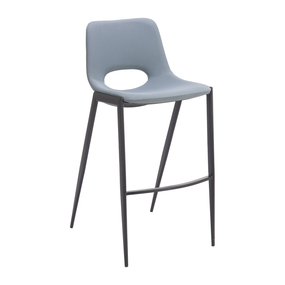 Banco Alto para Barra de Hotel - ZUO DESI - Varios Colores - Asiento y Respaldo Tapizados en Piel Sintética - Gris Azulado