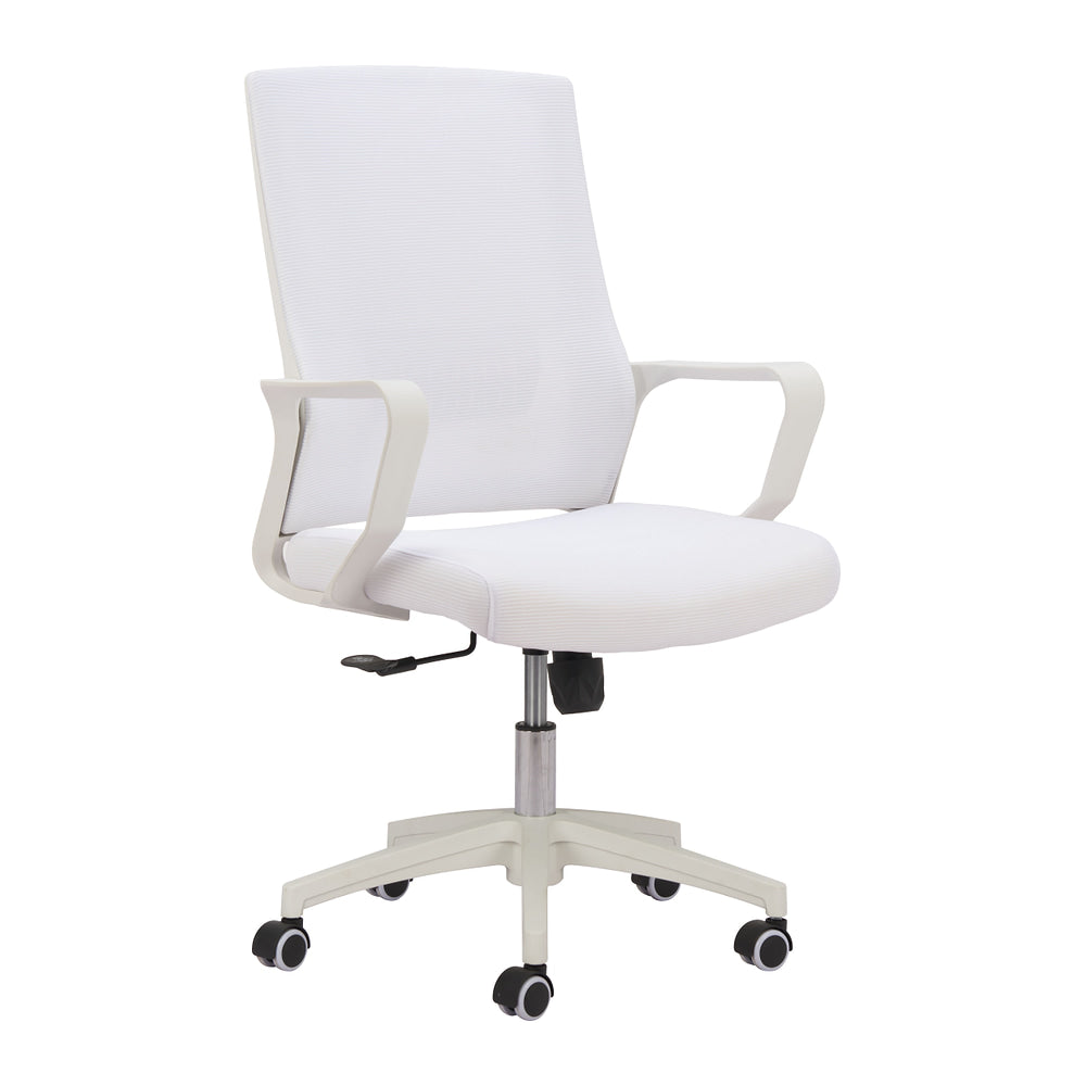 Silla de Oficina Secretarial para Home Office - ZUO JETT - Blanco - Respaldo en Malla y Asiento Tapizado