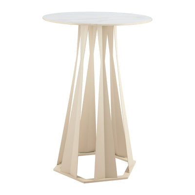 Mesa Alta para Snack Bar - ZUO AXIS - Blanco - Cubierta de Piedra Sinterizada Símil Mármol y Estructura de Acero con Recubrimiento en Polvo