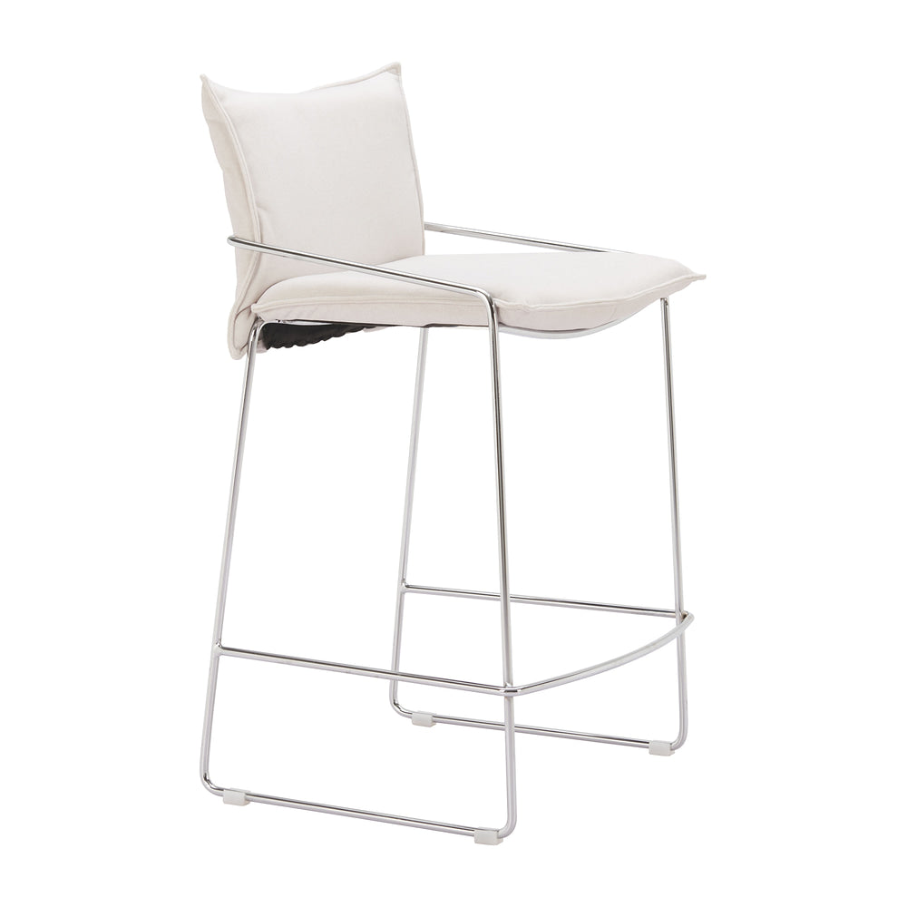 Banco Mostrador para Restaurante - ZUO POLA - Blanco - Asiento y Respaldo Tapizados en Lino Sintético