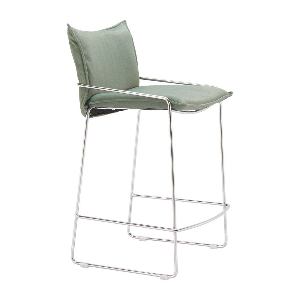 Banco Mostrador para Restaurante - ZUO POLA - Verde - Asiento y Respaldo Tapizados en Lino Sintético