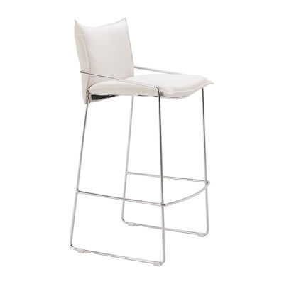 Banco Alto para Pub - ZUO POLA - Blanco - Asiento y Respaldo Tapizados en Lino Sintético