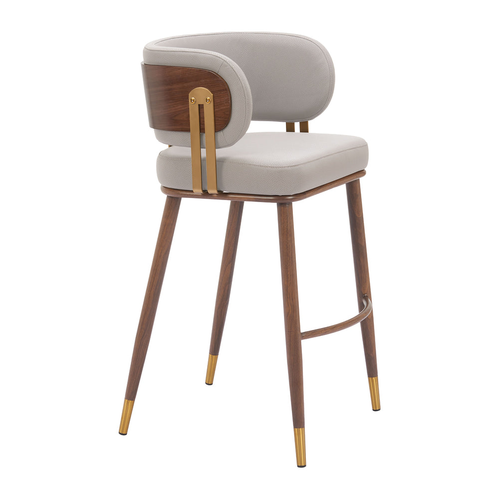 Banco Alto para Cafetería - ZUO BREW - Varios Colores - Asiento y Respaldo Tapizados en Piel Sintética - Beige y Nogal