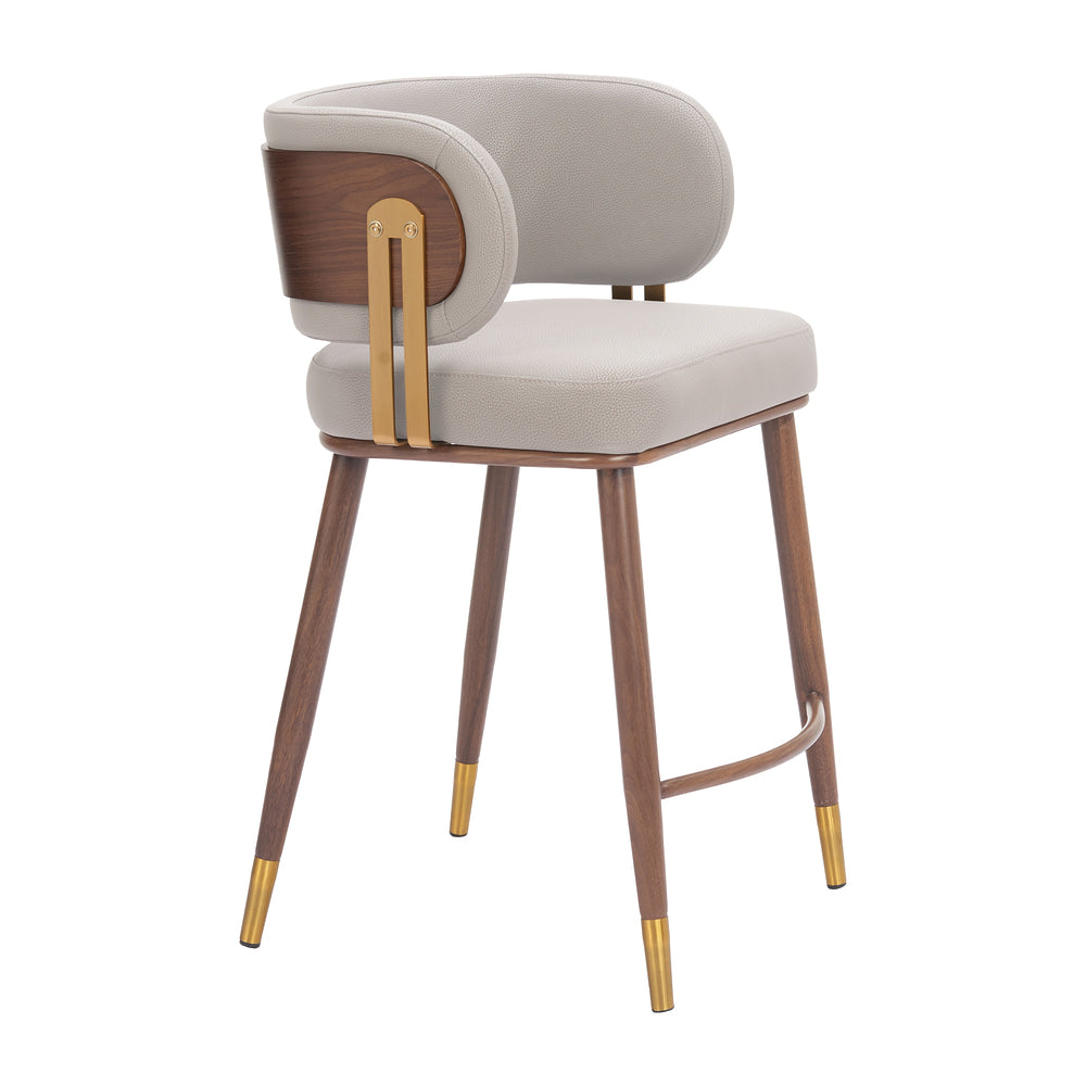 Banco Mostrador para Bistró - ZUO BREW - Varios Colores - Asiento y Respaldo Tapizados en Piel Sintética - Beige y Nogal