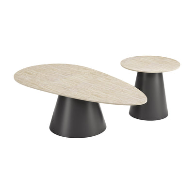 Mesa de Centro para Consultorio - ZUO REYES - Varios Colores - Cubierta de Piedra Sinterizada Símil Travertino y Estructura de Acero con Recubrimiento en Polvo