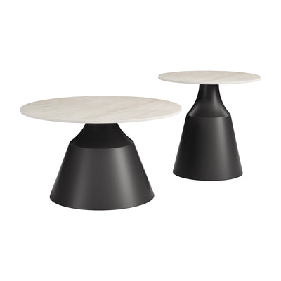 Mesa de Centro para Lounge - ZUO CAMELLA - Varios Colores - Cubierta de Piedra Sinterizada Símil Travertino y Estructura de Acero con Recubrimiento en Polvo