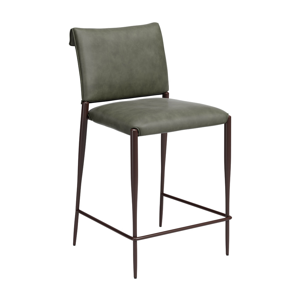 Banco Mostrador para Barra de Hotel - ZUO FREESIA - Varios Colores - Asiento y Respaldo Tapizados en Piel Sintética - Verde Olivo