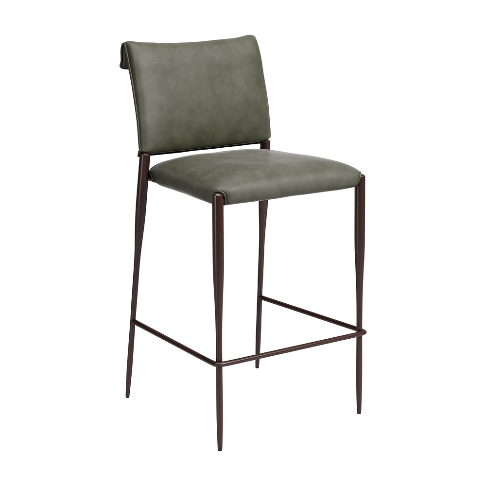 Banco Alto para Comedor de Empresa - ZUO FREESIA - Varios Colores - Asiento y Respaldo Tapizados en Piel Sintética - Verde Olivo