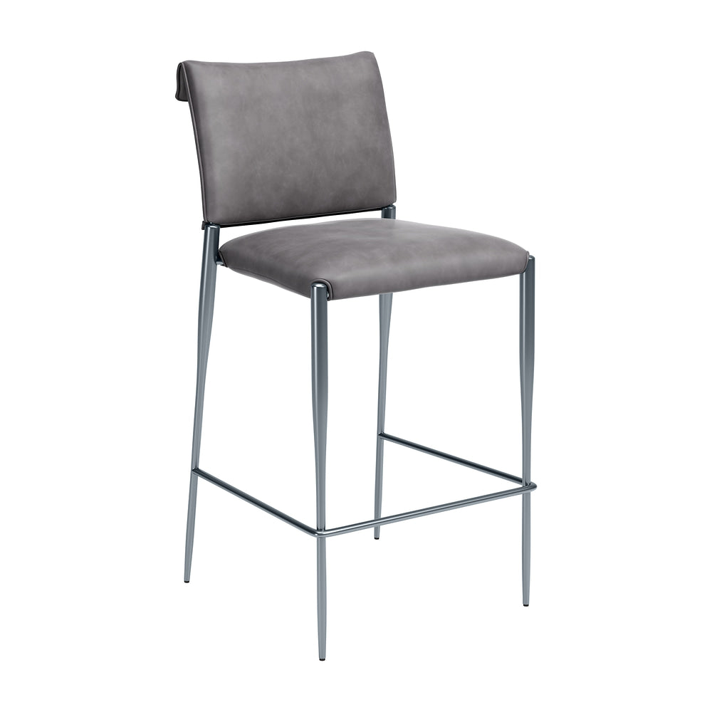 Banco Alto para Comedor de Empresa - ZUO FREESIA - Varios Colores - Asiento y Respaldo Tapizados en Piel Sintética - Gris Carbón