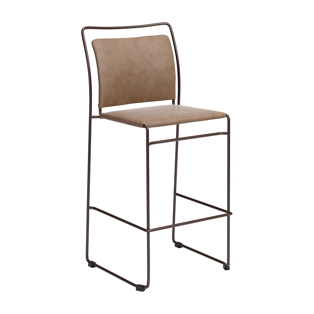 Banco Alto para Bistró - ZUO VERBENA - Varios Colores - Asiento y Respaldo Tapizados en Piel Sintética - Café