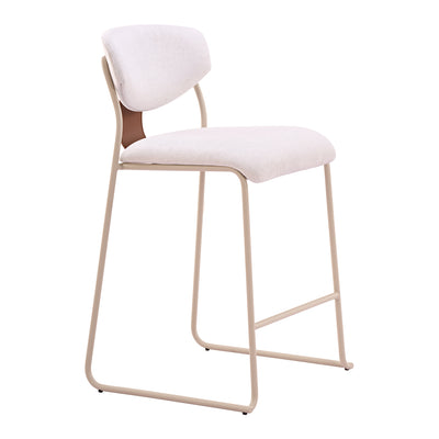 Banco Mostrador para Cafetería - ZUO MEADOW - Blanco Nube - Asiento y Respaldo Tapizados en Piel Sintética