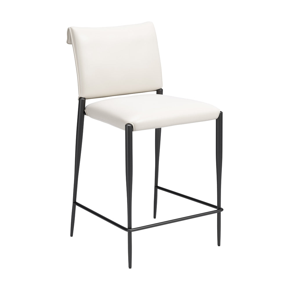 Banco Mostrador para Barra de Hotel - ZUO FREESIA - Varios Colores - Asiento y Respaldo Tapizados en Piel Sintética - Blanco