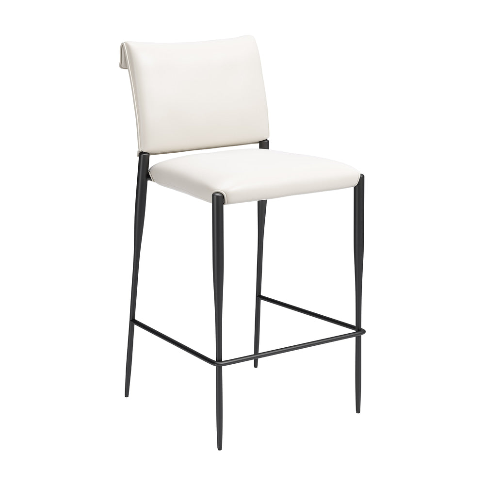 Banco Alto para Comedor de Empresa - ZUO FREESIA - Varios Colores - Asiento y Respaldo Tapizados en Piel Sintética - Blanco