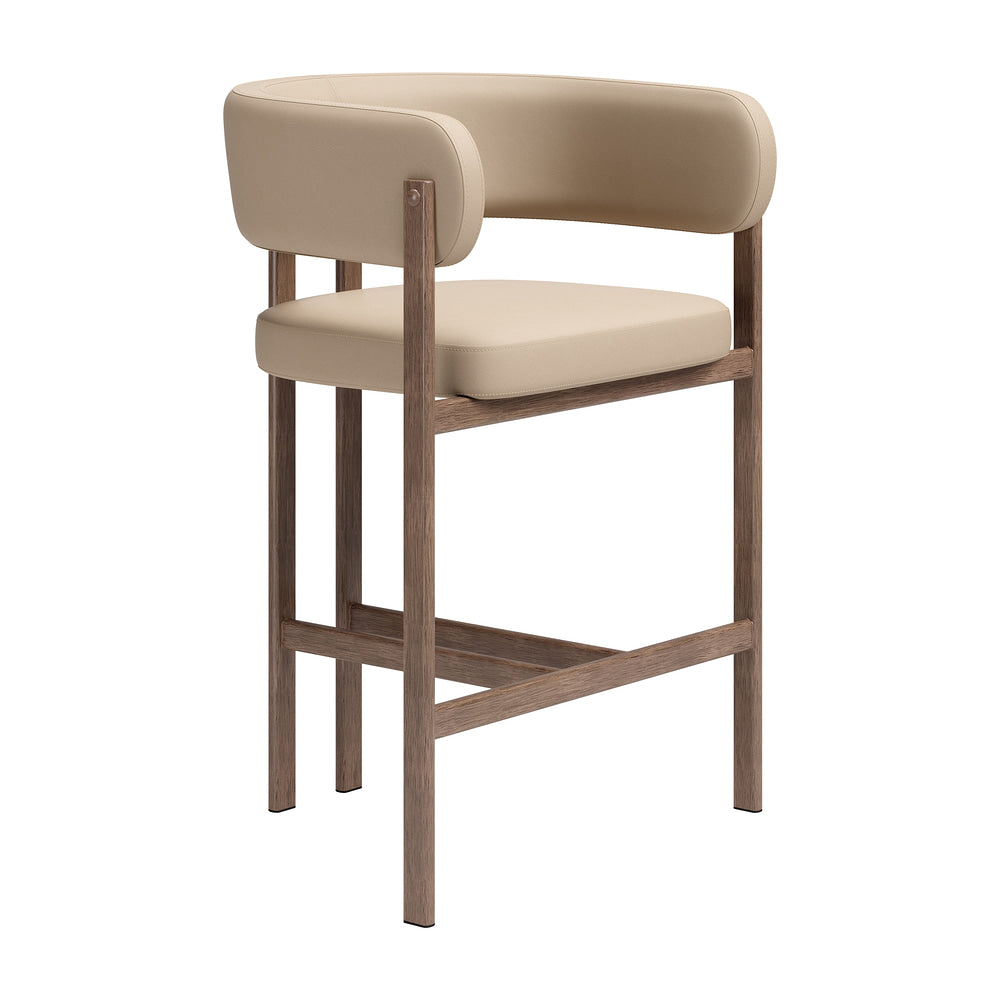Banco Mostrador para Bar y Barra - ZUO RUGE - Beige - Asiento y Respaldo Tapizados en Piel Sintética