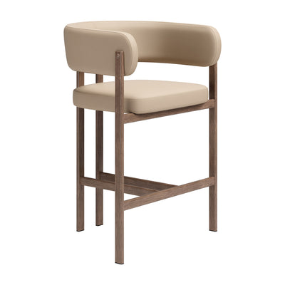 Banco Mostrador para Bar y Barra - ZUO RUGE - Beige - Asiento y Respaldo Tapizados en Piel Sintética