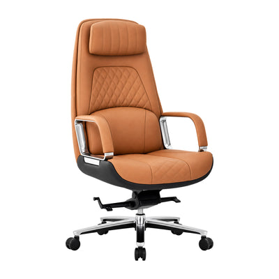 Silla de Oficina Secretarial para Recepción - ZUO CORDELIA - Varios Colores - Asiento y Respaldo Tapizados en Piel - Café