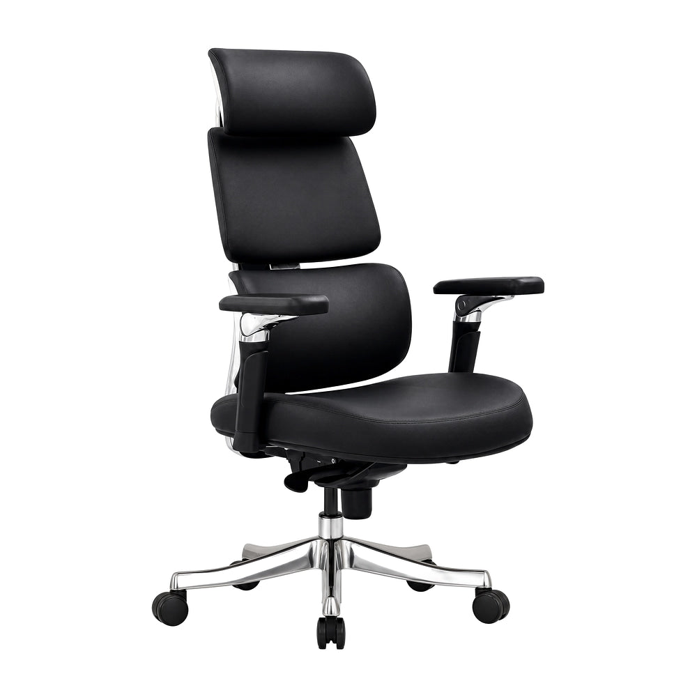 Silla de Oficina Secretarial para Home Office - ZUO PORTIA - Varios Colores - Asiento y Respaldo Tapizados en Piel - Negro