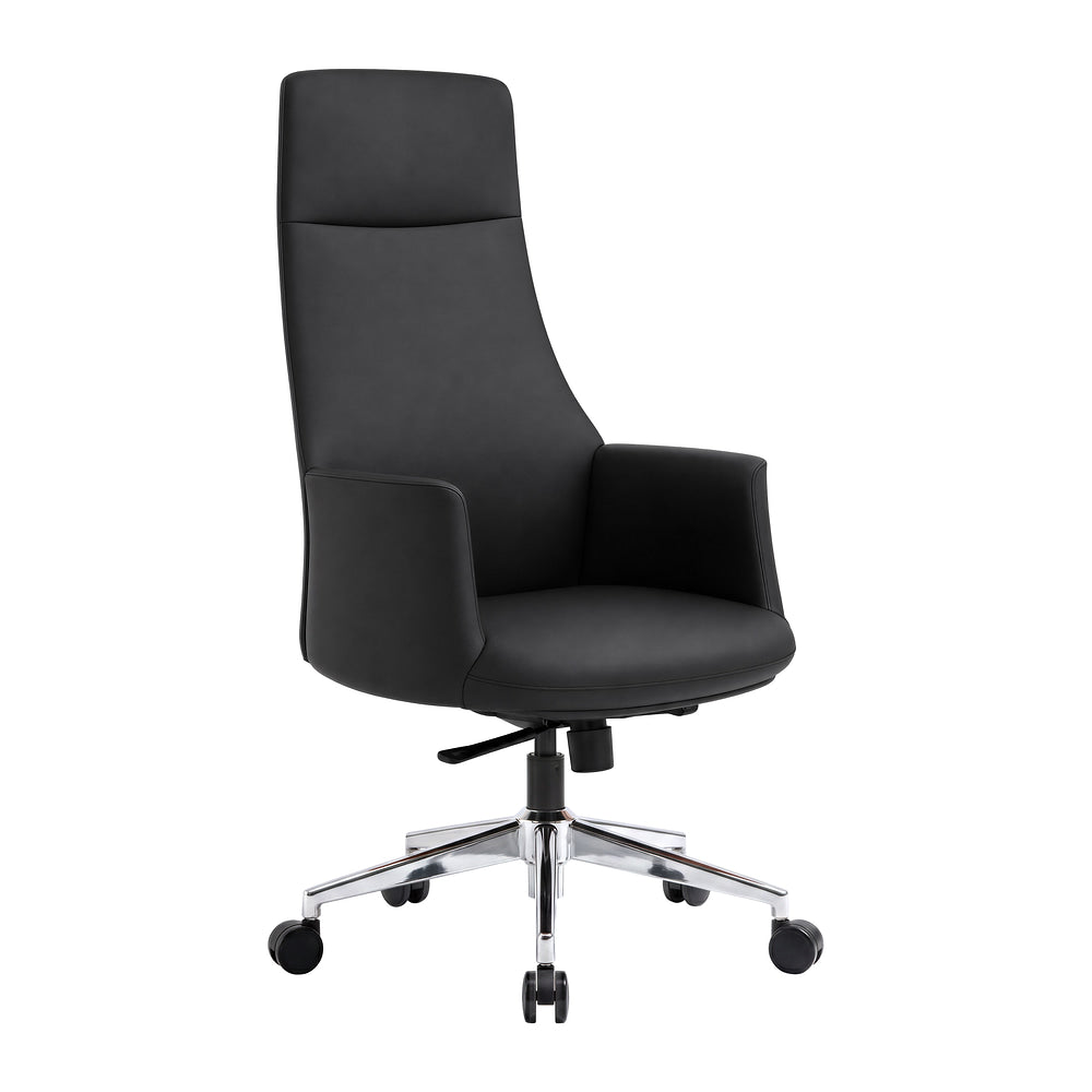 Silla de Oficina Secretarial para Área Administrativa - ZUO CLEOPATRA - Varios Colores - Asiento y Respaldo Tapizados en Piel - Negro