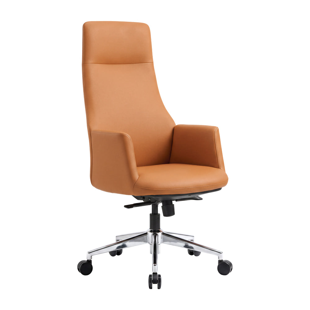 Silla de Oficina Secretarial para Área Administrativa - ZUO CLEOPATRA - Varios Colores - Asiento y Respaldo Tapizados en Piel - Café