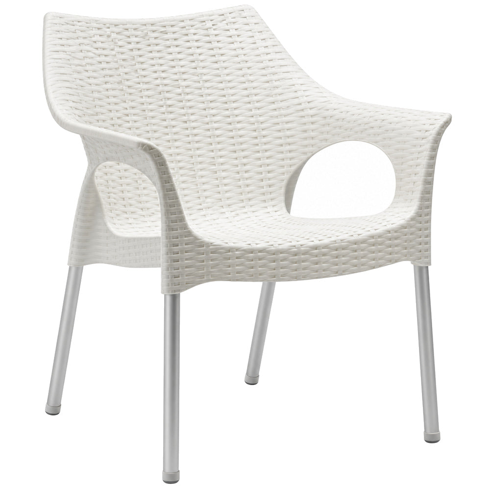 Silla Comercial con Brazos Diseño Tejido para Terraza - LABENZE OLIMPIA CON BRAZOS 155-08500 - Blanco - Polipropileno con Diseño Tejido y Patas de Aluminio