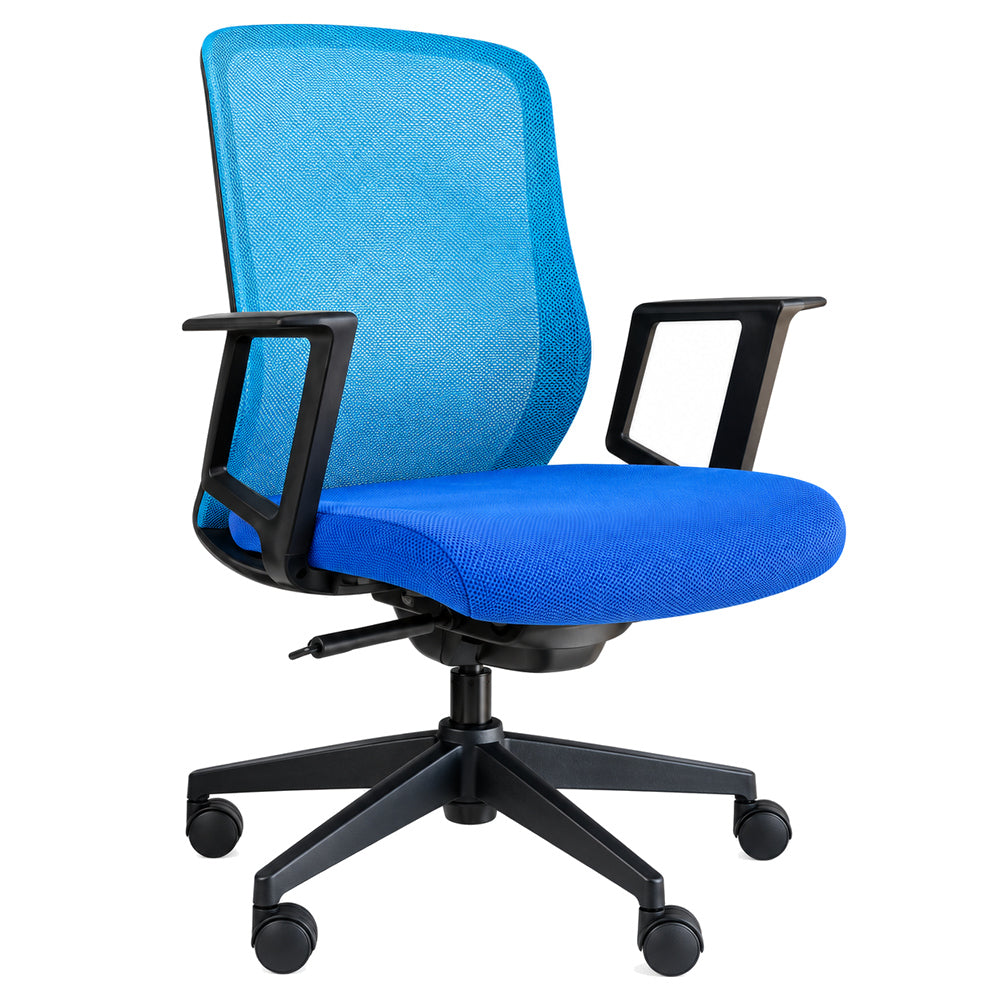 Silla de Oficina Ejecutiva Estructura Negra con Brazos Fijos - REQUIEZ RE-1601A 102-1601A - Negro - Respaldo en Mesh Azul con Brazos Fijos