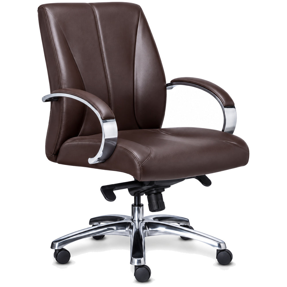 Silla de Oficina Secretarial Ergonómica - REQUIEZ RP-8001 - Café - 5 Puntas con Brazos con Respaldo Bajo y Tapizado Piel
