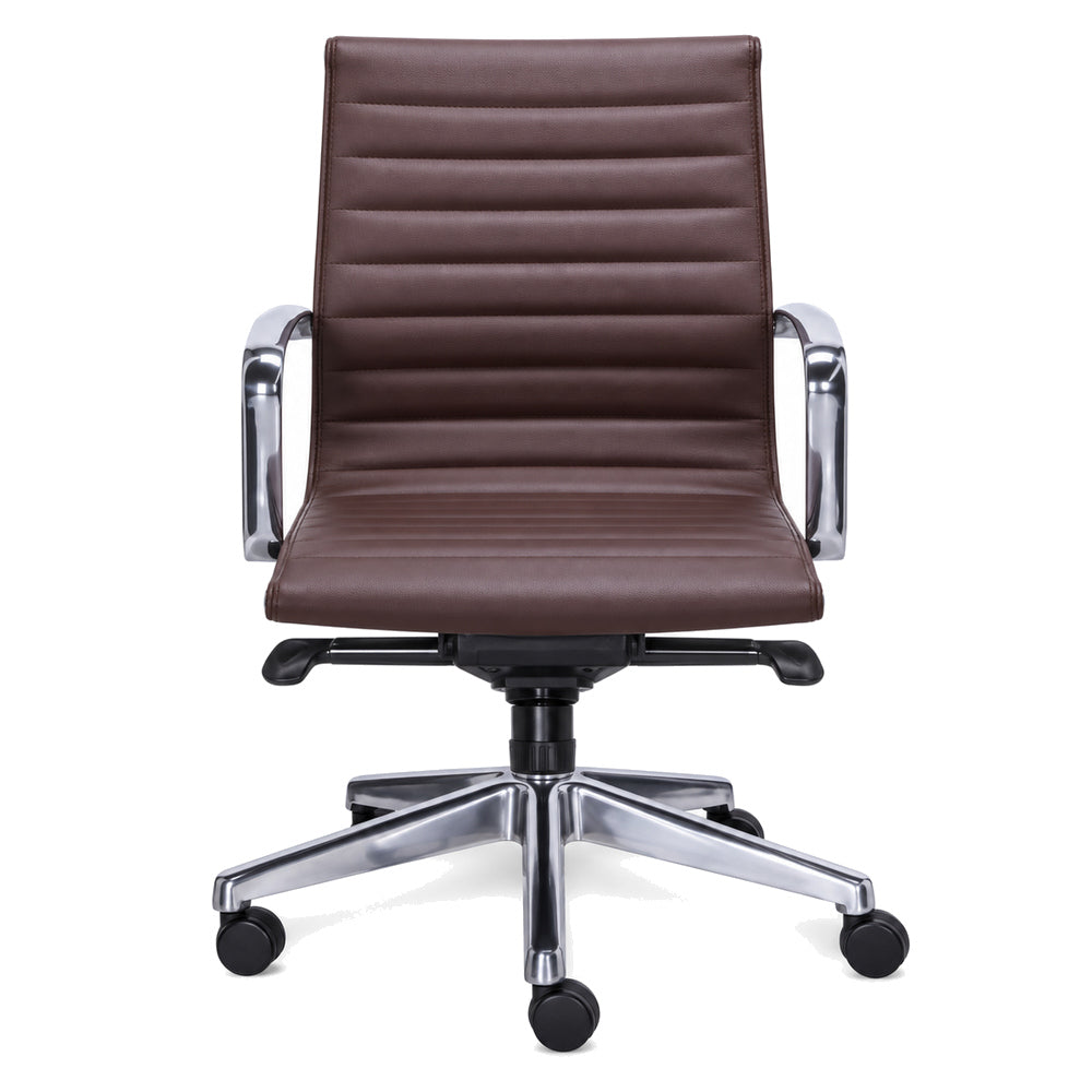 Silla de Oficina Secretarial Respaldo Medio Alto Retro - REQUIEZ RETRO RE-1751C 102-01751 - Blanco - Tapiz Poliuretano con Base de Aluminio Pulido