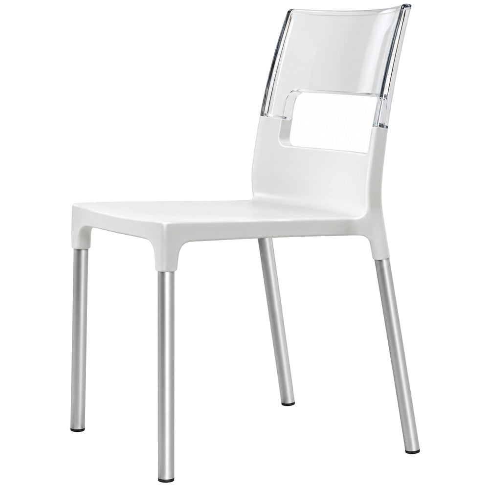 Silla Respaldo Transparente - LABENZE DIVA 155-07110 - Blanco - Reforzado con Fibra de Vidrio y Patas de Aluminio Cuadrado