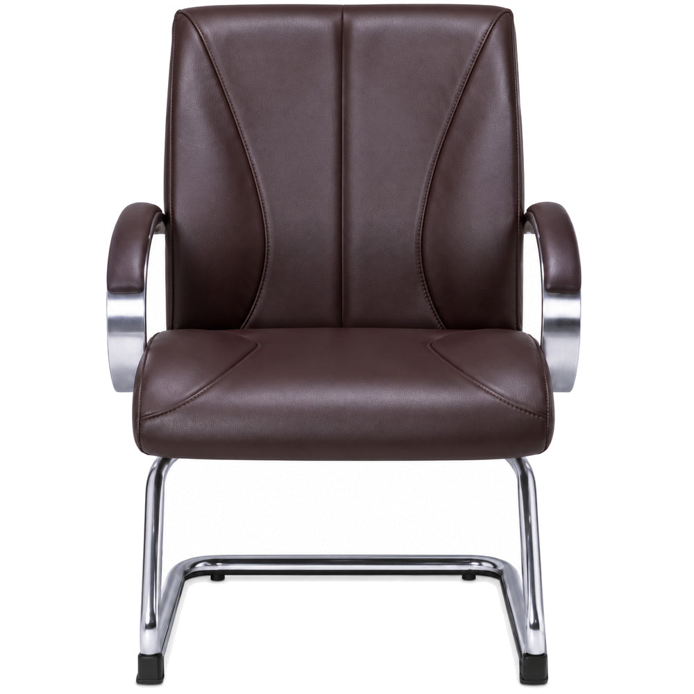 Silla de Oficina Visita - REQUIEZ RP-8005 - Café - Trineo con Brazos con Respaldo Medio y Tapizado Piel