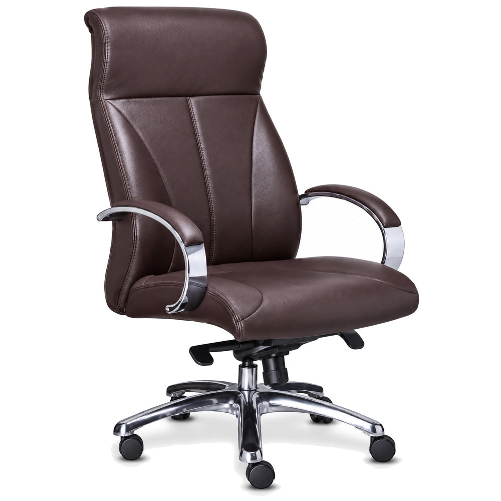 Silla de Oficina Directiva Ergonómica - REQUIEZ RP-8000 - Café - 5 Puntas con Brazos con Respaldo Alto y Tapizado Piel