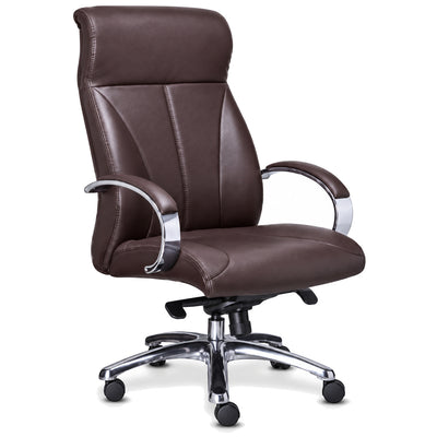 Silla de Oficina Directiva Ergonómica - REQUIEZ RP-8000 - Café - 5 Puntas con Brazos con Respaldo Alto y Tapizado Piel