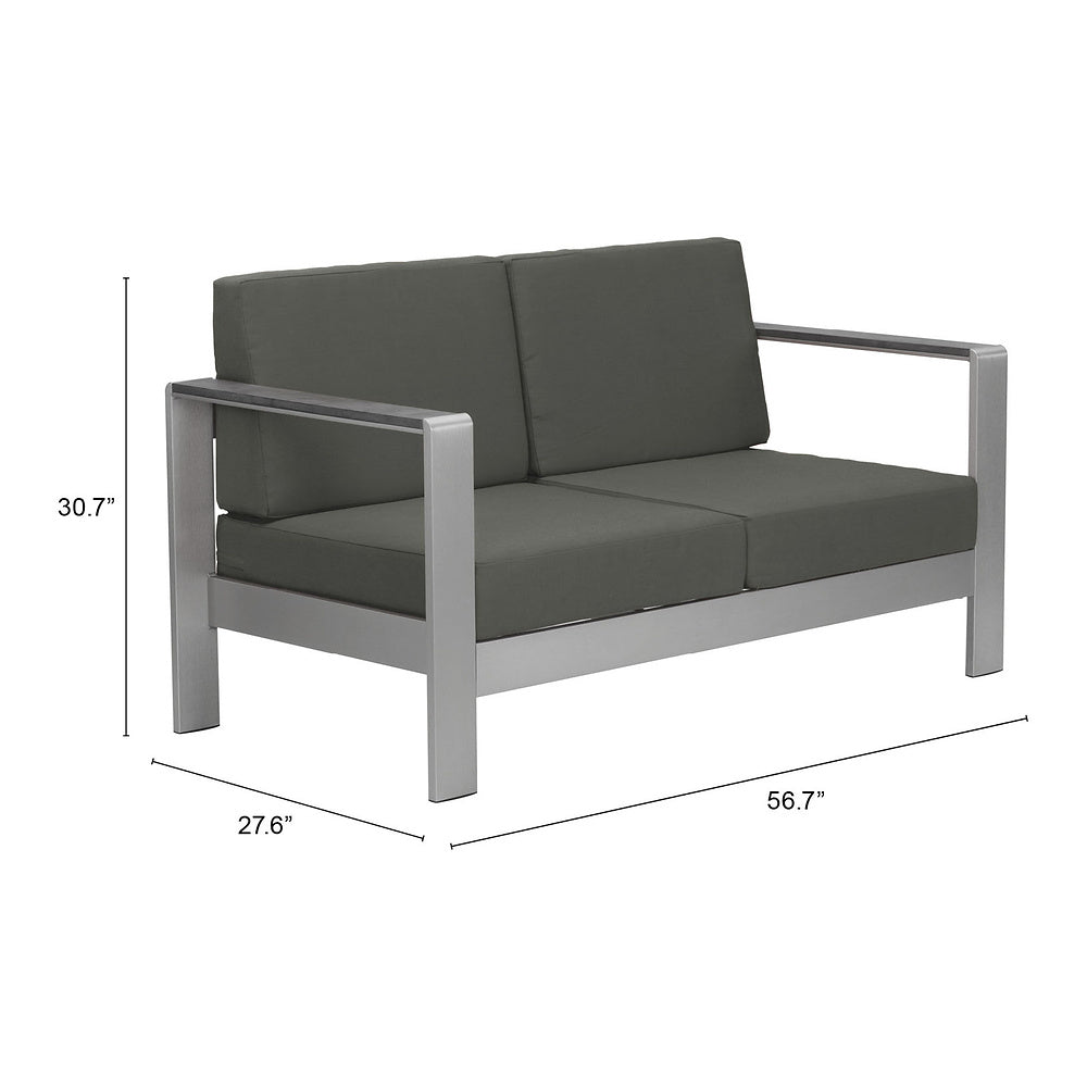 Sofá de Terraza para Club de Playa 2 Plazas - ZUO COSMOPOLITAN - Gris Oscuro - Asiento y Respaldo Tapizados con Tela para Exterior
