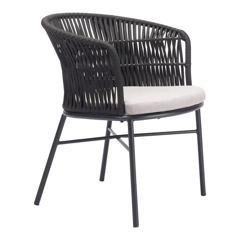 Silla para Terraza y Alberca - ZUO FREYCINET - Varios Colores - Asiento y Respaldo Tapizados con Tela para Exterior - Negro