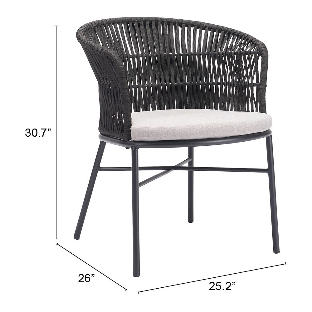 Silla para Terraza y Alberca - ZUO FREYCINET - Varios Colores - Asiento y Respaldo Tapizados con Tela para Exterior - Negro