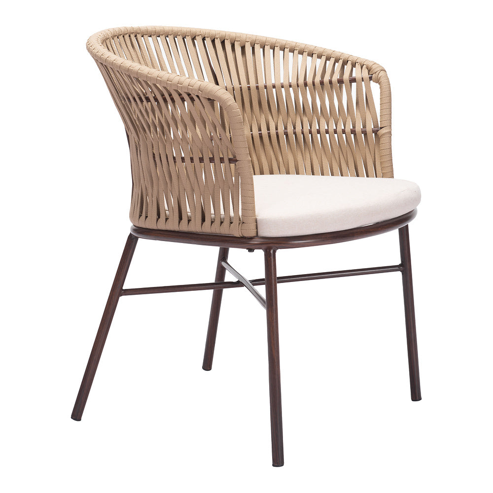 Silla para Terraza y Alberca - ZUO FREYCINET - Varios Colores - Asiento y Respaldo Tapizados con Tela para Exterior - Natural